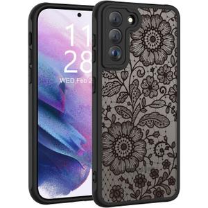 LUMARKE for Galaxy S23 Case with Enhanced Camera Lens Protection, Translucent Matte Acrylic Phone Cover - Cute Aesthetic Floral Design for Women Girls - Blooming Blossoms