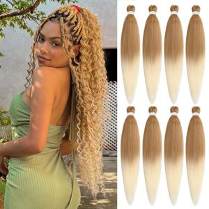 Leeven 30 Inch 8 Packs Ombre Pre Stretched Braiding Hair Two Tone Yaki Texture Prestretched Crochet Braids Hair Professional Synthetic Hair Extension Itch Free Hot Water Setting (27/613#)