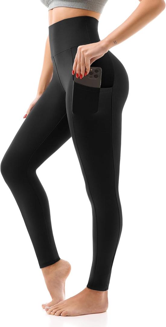 SINOPHANT High Waisted Leggings with Pockets Women, Full Length Capri Buttery Soft Stretchy Yoga Pants (4X-Large, Black)