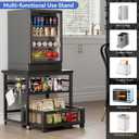 DDJ Mini Fridge Stand with Storage, 21 x 21 in Heavy Duty Mini Fridge Table with Pull-out Shelf and Lockable Wheels, Compact Refrigerator Stand with Drawer Basket for Home Office, Black