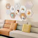 10 Pack Hexagon Cork Board Tiles Alternative, 12'' Fully Self-Adhesive Modern Felt Bulletin for Wall Decor, Frameless Pin Board for Office, Renter-Friendly Decorative Hexagon Corkboard with 30 Pins