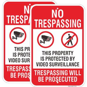 2 Pack Large No Trespassing Signs - Property Is Protected By Video Surveillance, 18x12 Inch Trespassing Be Prosecuted Reflective Rust-Free Aluminum, Weatherproof & Fade Resistant for Home, Business