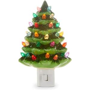 RAZ Imports Vintage Green Tree Night Light, 6-inch Height, Ceramic and Plastic, Christmas, Home Décor