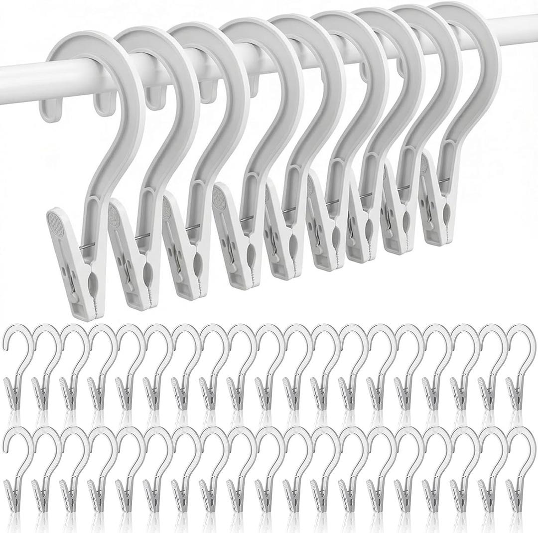 48pcs Laundry Hooks Clip Plastic Clothes Hangers Pins Super Strong Hanger Clips for Bathroom Travel Portable Durable Clothespins White