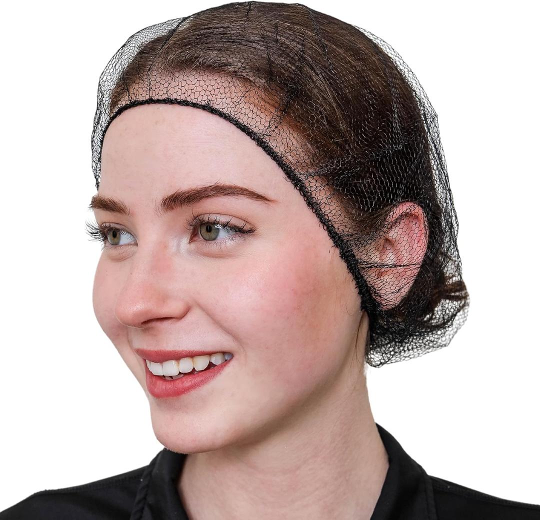 SAFEKO Disposable Honeycomb Nylon Hair Nets | Breathable | 100 Count [BLACK | 24”]