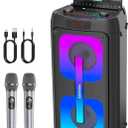 Karaoke Machine for Adults, Portable Bluetooth Speaker with 2 Wireless Microphones, Portable PA System with Disco Lights for Big Party, Outdoor, Ideal Gifts for Family, Music Lover