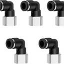 5PCS Pneumatic Female Elbow 3/8" Tube OD x 1/4" NPT Thread Push to Connect Fittings, 90 Degree NPT Female Nickel Plated Brass Quick Connector for Air Compressor Air Bag