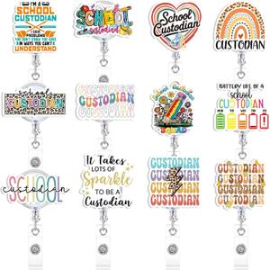 Geyoga 12 Pcs National Custodian Day Badge Holder Retractable Badge Reels Cards Holder with Clip Gift for Social Workers Dentist Volunteer Ot Doctor Nurse Coworker Appreciation