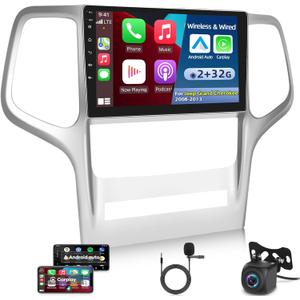 Wireless Apple Carplay Android Car Radio for Jeep Grand Cherokee 2008-2013, 9 Inch Touchscreen with Android Auto/DSP/Multiple UI/GPS/WiFi + AHD Backup Camera [2+32G]