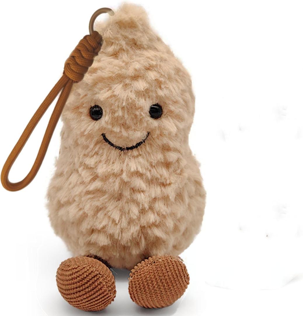 Maomoto Plush Peanut Soft Toy, 5.9‘’ Peanut Plush Doll with Eyes for Children, Beige Fluffy Stuffed Doll with Feet, Cute Smiling Plush Doll Gift for Birthday and Valentine's Day