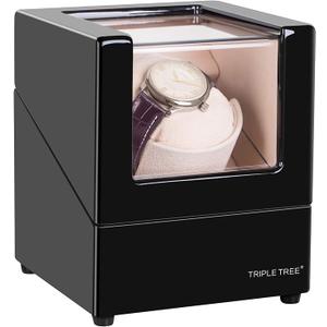 TRIPLE TREE Single Watch Winder for Automatic Watches, with Super Quiet Japanese Motor, 4 Rotation Mode Setting, Flexible Plush Pillow, Fit Lady and Man Watches, Black