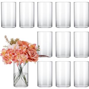 CUCUMI 12pcs Glass Cylinder Vases for Centerpieces, Flower Vases Wedding Decorations, 6 Inch Tall Glass Candle Holder for Table Shelf, Floral Vase Bulk for Home Decor