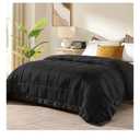 downluxe Queen Size Blanket with Satin Trim, Lightweight Down Alternative Blankets Queen Size for All Season, Machine Washable (Black, 90x90 Inch)