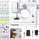 Sewing Machine for Beginners with 20 Pcs Fabric & 32 Pcs Sewing Threads Kit, Portable Sewing Machine with 12 Built-in Stitches - W&B