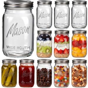 Rubtlamp Clear Mason jar 32 oz, 12 Pack Glass Jars - Wide Mouth Mason Jars with Airtight Lids for Pickling, Fermenting, Food Storage&DIY Crafts, Microwave & Dishwasher Safe
