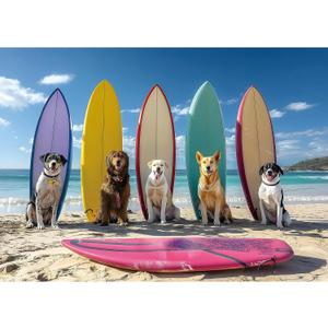 Surfing Dogs Party 1000 Piece Puzzle for Adults Clearance, Fun Puzzles for Adults 1000 Pieces with HD Print & Poster, 27.5" X 19.7" Dust Fre, for Gifts Halloween Christmas Family Games Lovers