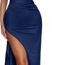 Memoriesea Women's Sexy One Shoulder High Split Cocktail Wedding Party Maxi Dress (Medium, Dark Navy)