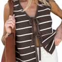 Women's Bow Tie Front Striped Sweater Vest V Neck Sleeveless Knit Vests (M)