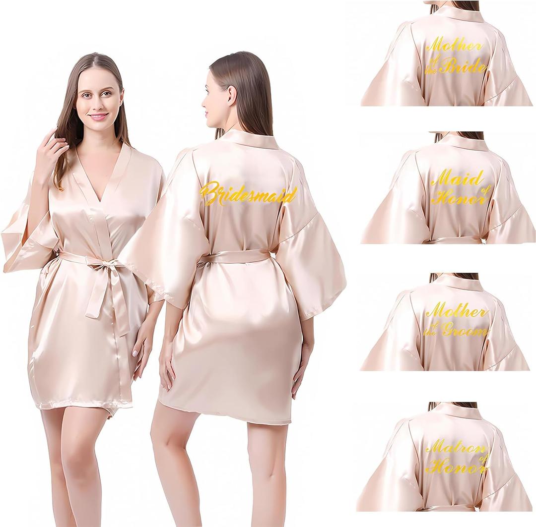 Women's Bride Robe Bridesmaid Robes Short Satin Kimono Robes for Wedding Party Bridal Robes Getting Ready (Beige)