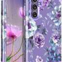 Miqala for Galaxy S23 FE 5G Case,Marble Three Layer Heavy Duty Shockproof Full Body Protection Hard Plastic Bumper+Soft Silicone Protective Case for Samsung Galaxy S23 FE 6.4 inch,Flower