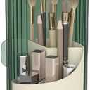 Emljkvp Makeup Brush Holder with Dustproof Cover 360 Rotating Makeup Brush Organizer for Vanity Bathroom, Green