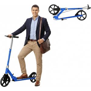 Scooters for Kids 8-12, Teens & Adults - Foldable Commuter Scooter with Bell, Hand Brake & Adjustable Height, 220 LB Weight Capacity, Perfect for School, Campus, Park Rides (Blue)