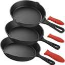 QTLCOHD 3 Pcs Cast Iron Skillet Set, 6, 8, 10 Inch Non Stick Cast Iron Frying Pans with Heat-Resistant Handles for Stove, Oven, Grill & Campfire, Black