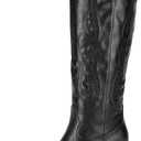 Pasuot Western Cowboy Boots for Women - Knee High Wide Calf Cowgirl Boots with Classic Embroidered, Slip On Pointed Toe Chunky Heel Fashion Retro Classic Pull On Tall Boot for Girls Ladies Fall Winter 7