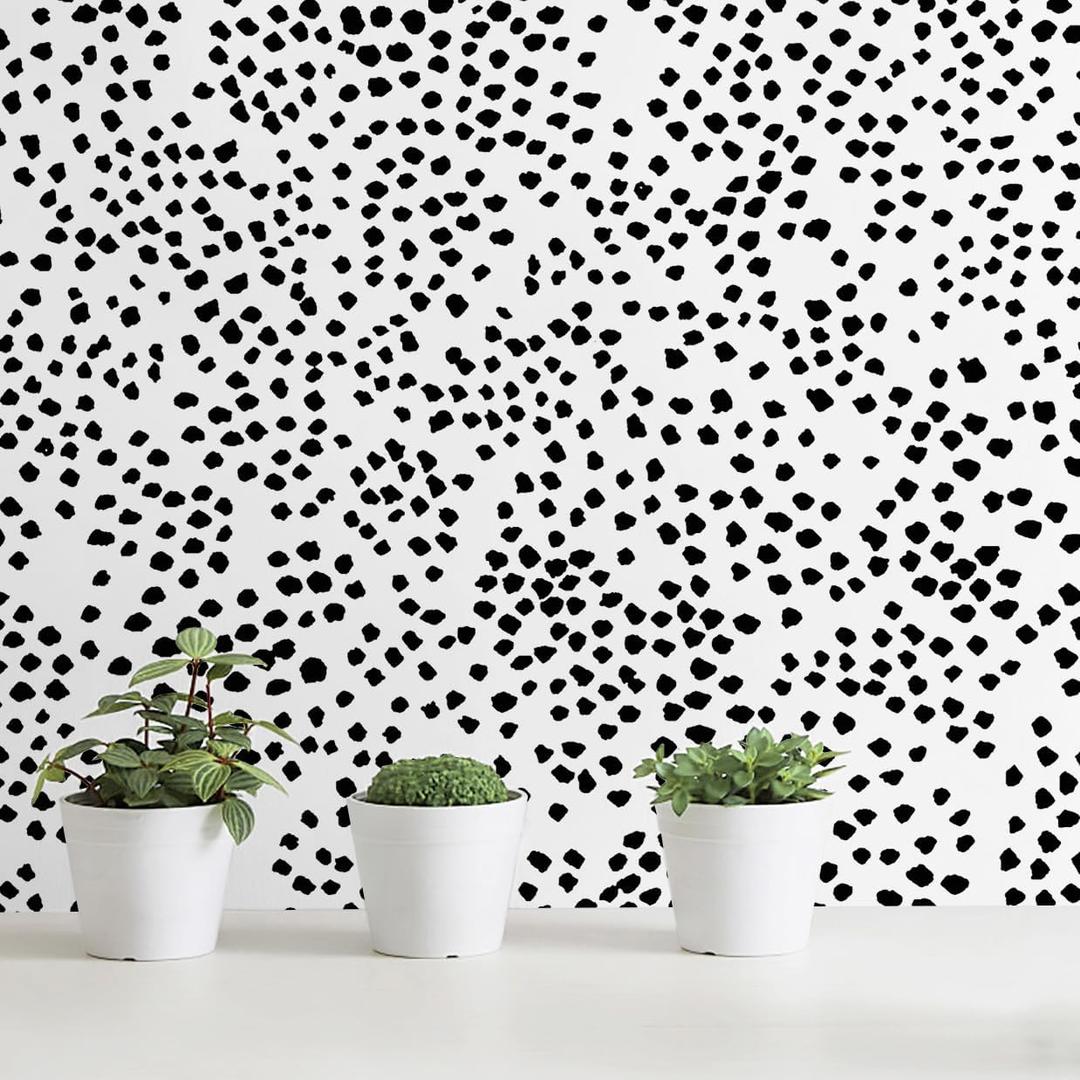 Safiyya Peel and Stick Wallpaper White and Black Contact Paper 17.3" x 197" Polka Dots Wall Paper Modern Boho Removable Self Adhesive Wallpaper Vinyl Rolls