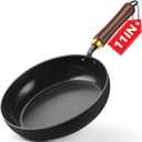 Carbon Steel Skillet, 11-Inch Nonstick Frying Pan, Stay-Cool Wooden Handle, Non Toxic, PTFE & PFOA Free Oven-Safe, Season-Free Enameled Carbon Steel Pan