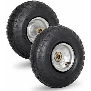 4.10/3.50-4 Pneumatic Tire, 10" Tire and Wheel, 2 Pack, with 2.2" Offset Hub, 5/8" Axle Bore Hole, Sealed Bearings, for Hand Truck Trolley Dolly Cart