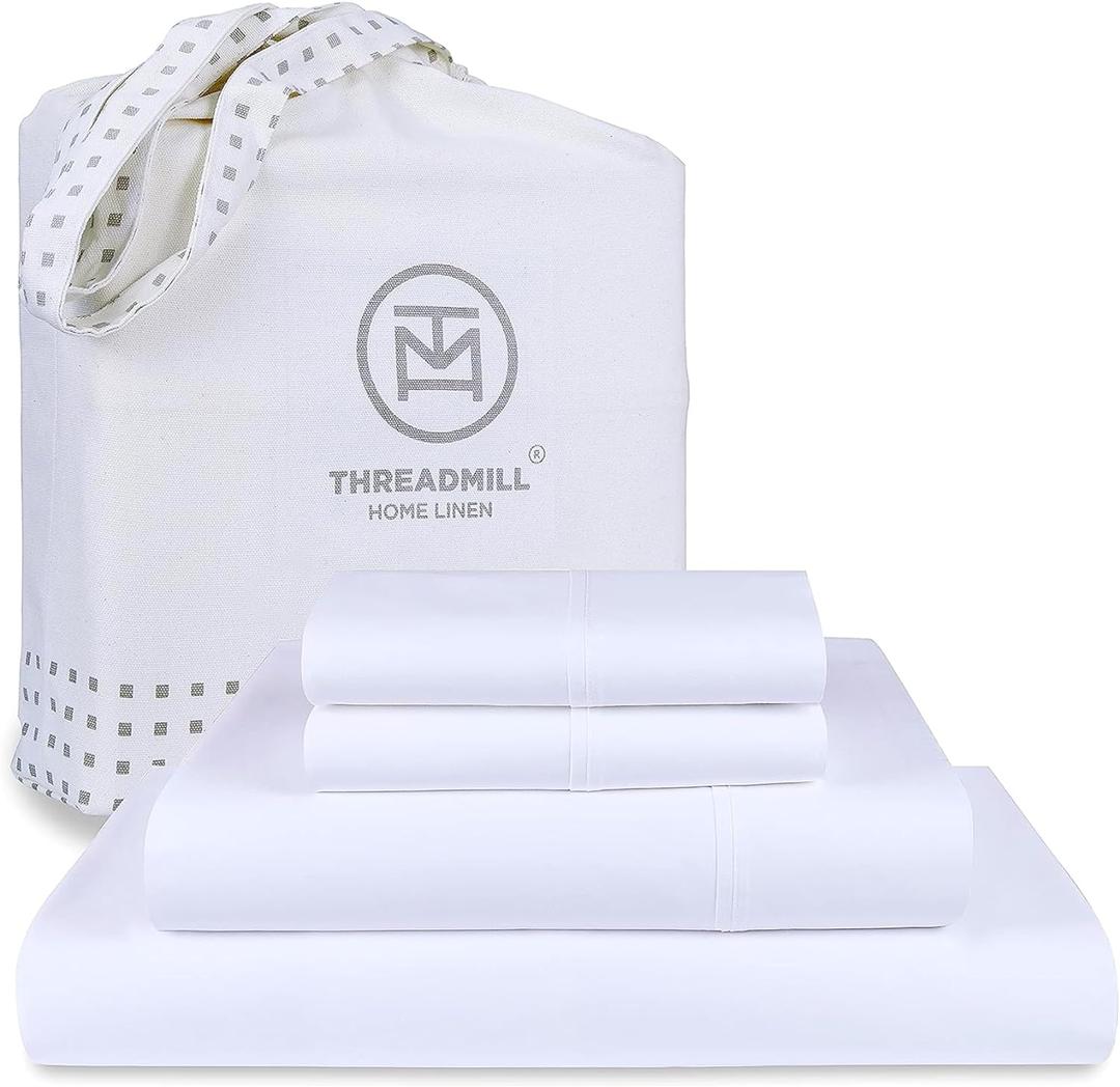 Threadmill Luxury 800 Thread Count California King 100% Cotton Sheets - Hotel White Sateen Weave Bed-Sheets, Better Than Egyptian Cotton, 4 Pc Solid Bed Set, Fits 16" Deep Pocket