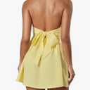 MakeMeChic Women's Summer Elegant Strapless Mini Dress with Bow Ruched Ruffle A Line Bandeau Party Mini Dress, XS