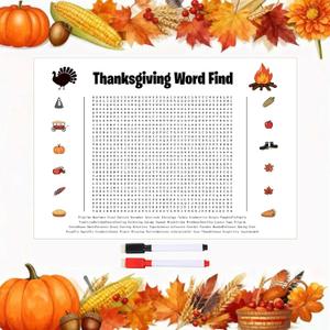 VYWmna Jumbo Thanksgiving Word Search Poster, Giant 36"X24" Wall Game,New Large Holiday Activity Poster with 50 Words,Fun Word Find Decor for Thanksgiving Party