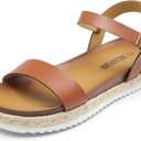 DREAM PAIRS Womens Open Toe Ankle Strap Espadrille Casual Flatform Platform Wedge Sandals (5, Brown-pu)