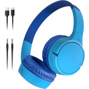 Belkin SoundForm Mini - Wireless Bluetooth Kids Headphones, 30H Battery, 85dB Safe Volume Limit, Built-in Microphone - Toddler On-Ear Earphones for iPhone, iPad, Fire Tablet, Ideal for School - Blue (Without Case)