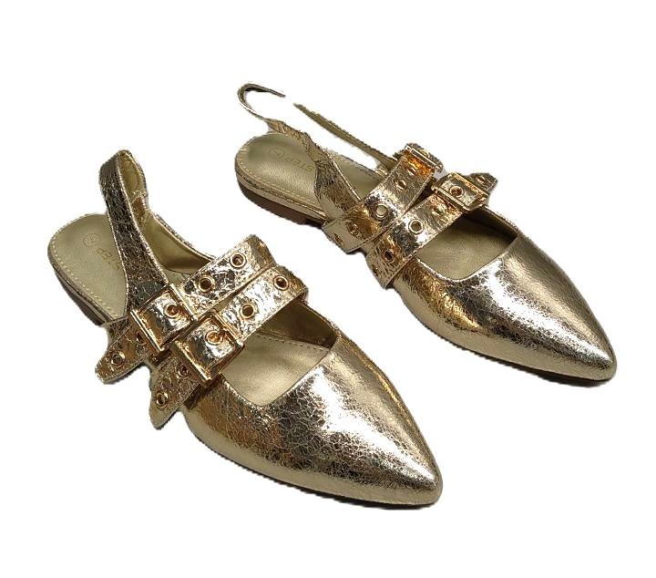 LUCKY STEP Women's Slingback Buckle Flats Ballet Poninted Toe Block Heel Dress Adjustable Strap Mary Jane Formal Wedding Shoes, 7