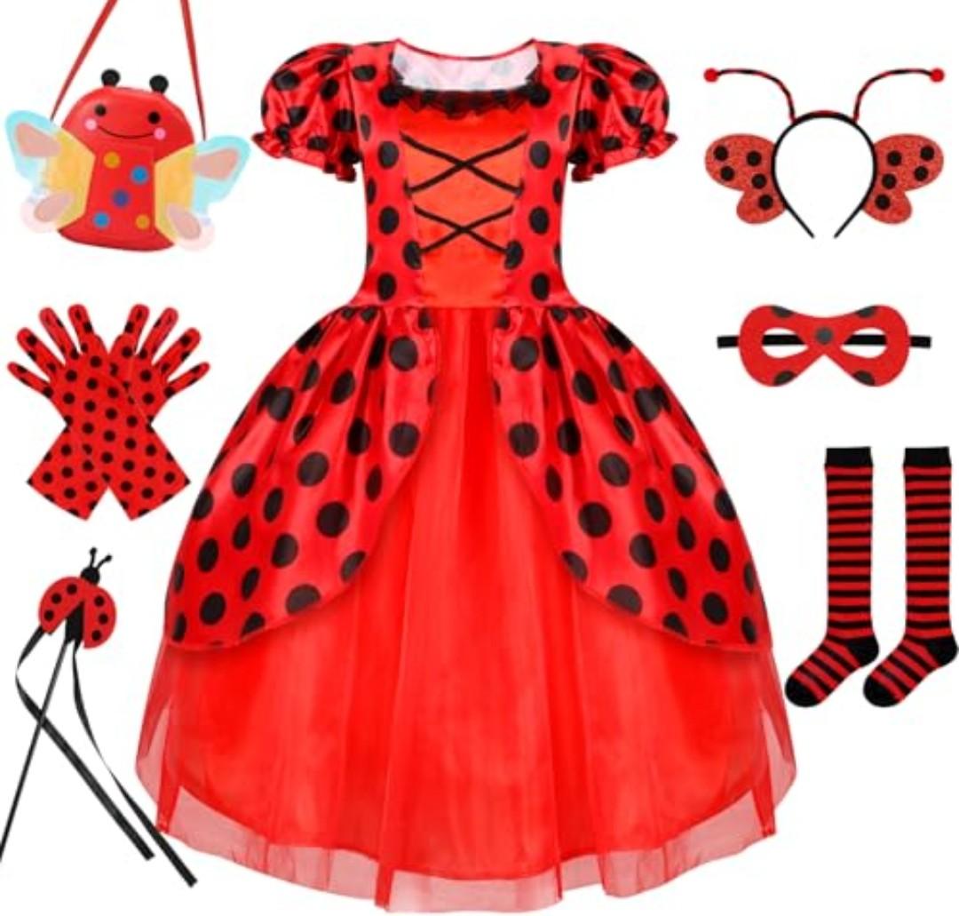 Cocojeci Ladybug Costume Lady Bug Costumes for Girls Halloween Costumes for Kids Toddler Costume Ladybug Dress Ladybird Dress Up for Birthday Christmas 9-10 Years