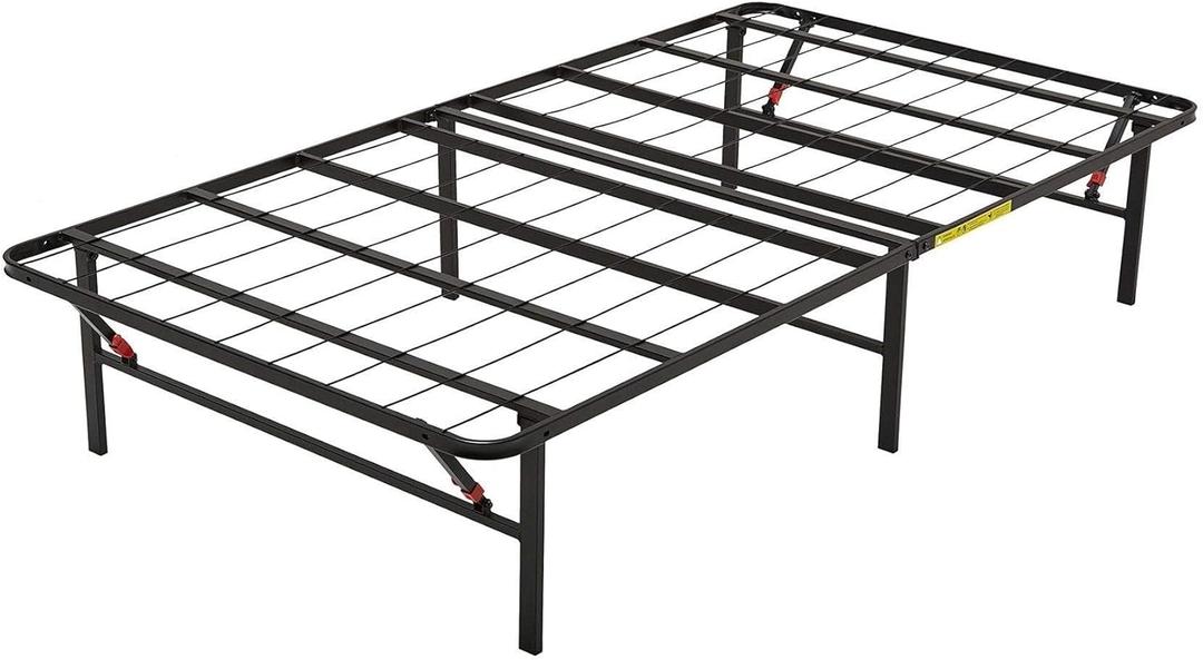 Amazon Basics Foldable Metal Platform Bed Frame with Storage, Sturdy Steel Support, No Box Spring Needed, 14-inch High, Tool-Free Setup, Twin Size, Black
