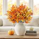 8Pcs Babys Breath Artificial Fake Fall Flowers, Real Touch Orange Yellow Plants Silk Flowers for Vase Home Office Wedding Indoor Outdoor Centerpiece Table Party Autumn Christmas Decorations