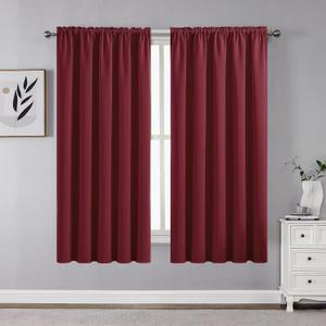 CUCRAF Burgundy Red Blackout Curtains 54 inch Length 2 Panels Set, Rod Pocket Room Darkening Drapes for Bedroom Living Room, Insulated Thermal Light Blocking Window Curtain (W52 x L54 Inch) 