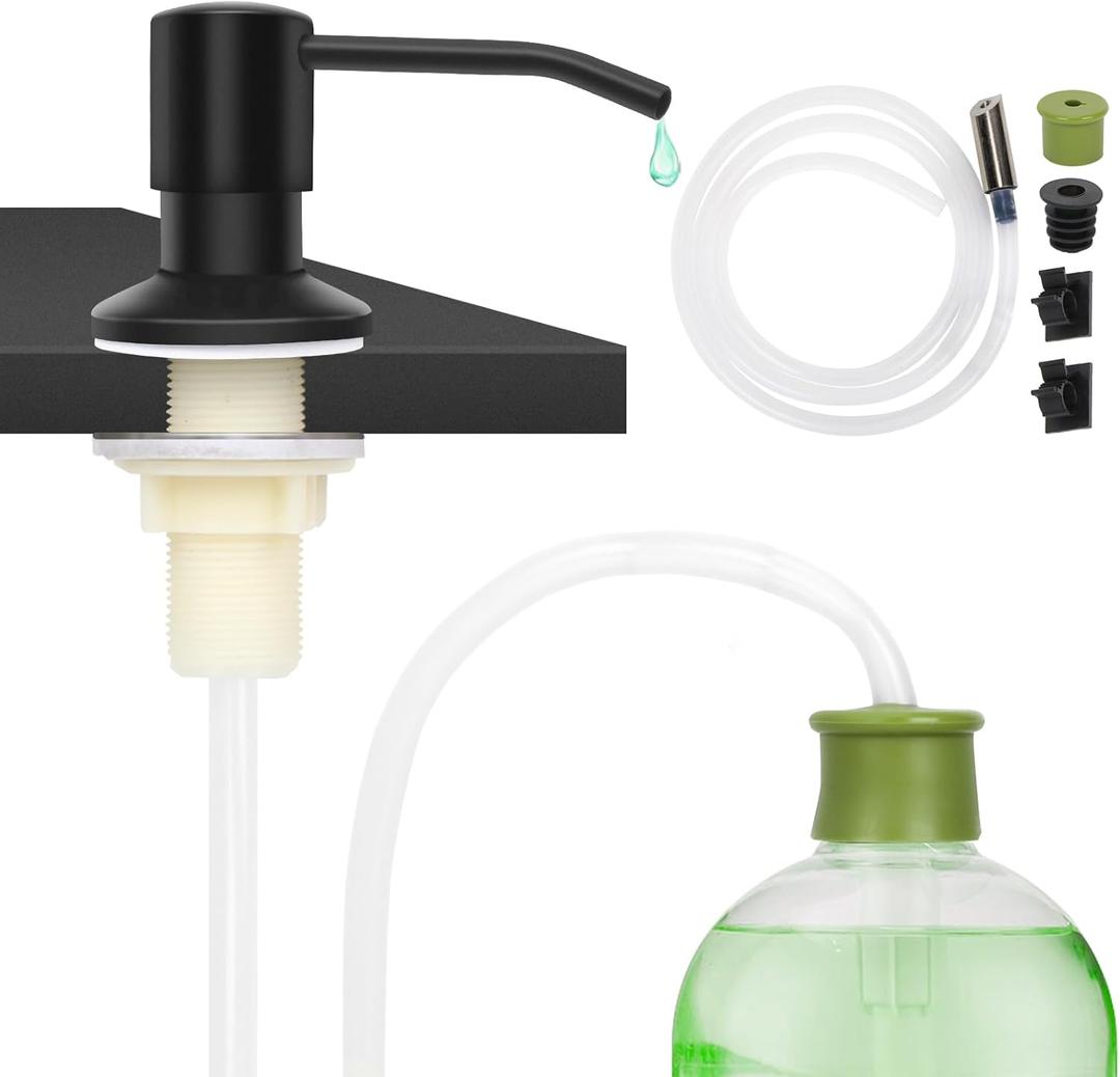 Dish Soap Dispenser for Kitchen Sink Built in Soap Dispenser Pump with 47" Extension Tube Kit Matte Black