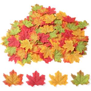 SITUMEIZI 400PC Fake Fall Leaves Autumn Fall Decor Maple Leaf for Wedding Party Halloween Thanksgiving Decorations 4 Colors (Yellow Orange Red Brown)
