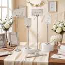 Kathfly Silver 12 Set Table Number Holders Adjustable Metal Place Card Holders Harp-clip Tabletop Sign Stands Detachable Card Holder for Weddings Birthday Restaurants Table Decor (7.9-13.2 Inch)