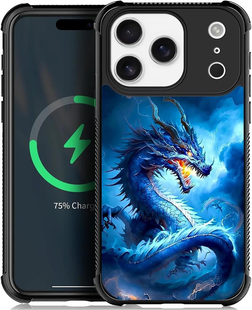 Pinsheng for iPhone 17 Pro Max Case Compatible with MagSafe for Men/Boys,Four Corner Reinforced DropProof Side Frame AntiSkid Soft Protective Case for iPhone 17 Pro Max 6.9inch Orient Dragon