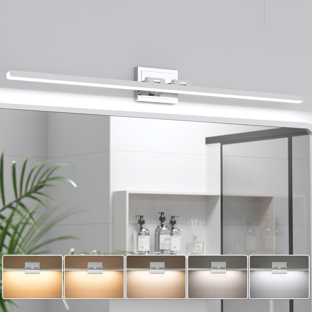 VOLISUN Modern Bathroom Vanity Light 48 inch, Rotatable, 30W Dimmable 5CCT Led Bathroom Light Fixture Over Mirror, Chrome Vanity Light for Bathroom Mirror Cabinets-ETL Certificated