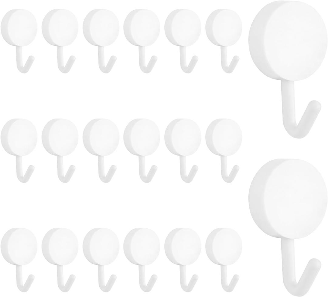 MOROBOR Self Adhesive Hooks, 20pcs Heavy Duty Plastic Hooks Wall Key Hook Holders Stocking Holder for Home Kitchen Bathroom Office Door (White
