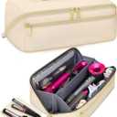 Mancro Hot Hair Tools Travel Bag with Separate Heat Resistant Mat, Large Capacity Wide-open Pouch, Hair Accessories Organizer for Flat Irons, Straighteners, Curling Iron,Travel Essentials for Women (Beige)