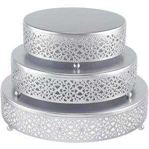 Cake Stand Set of 3 Metal Cupcake Stands Dessert Display Plate for Wedding Party Birthday (3 Pcs, Matte Silver)
