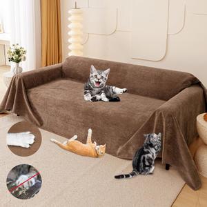 Cat Scratch Furniture Protector - Anti-Slip, Waterproof Sofa Cover to Keep Cats Off, Pet-Friendly Couch Protectors for 3 Cushion Couch, Brown Anti-Scratch Couch Cover for Pets and Kids 134"X71"